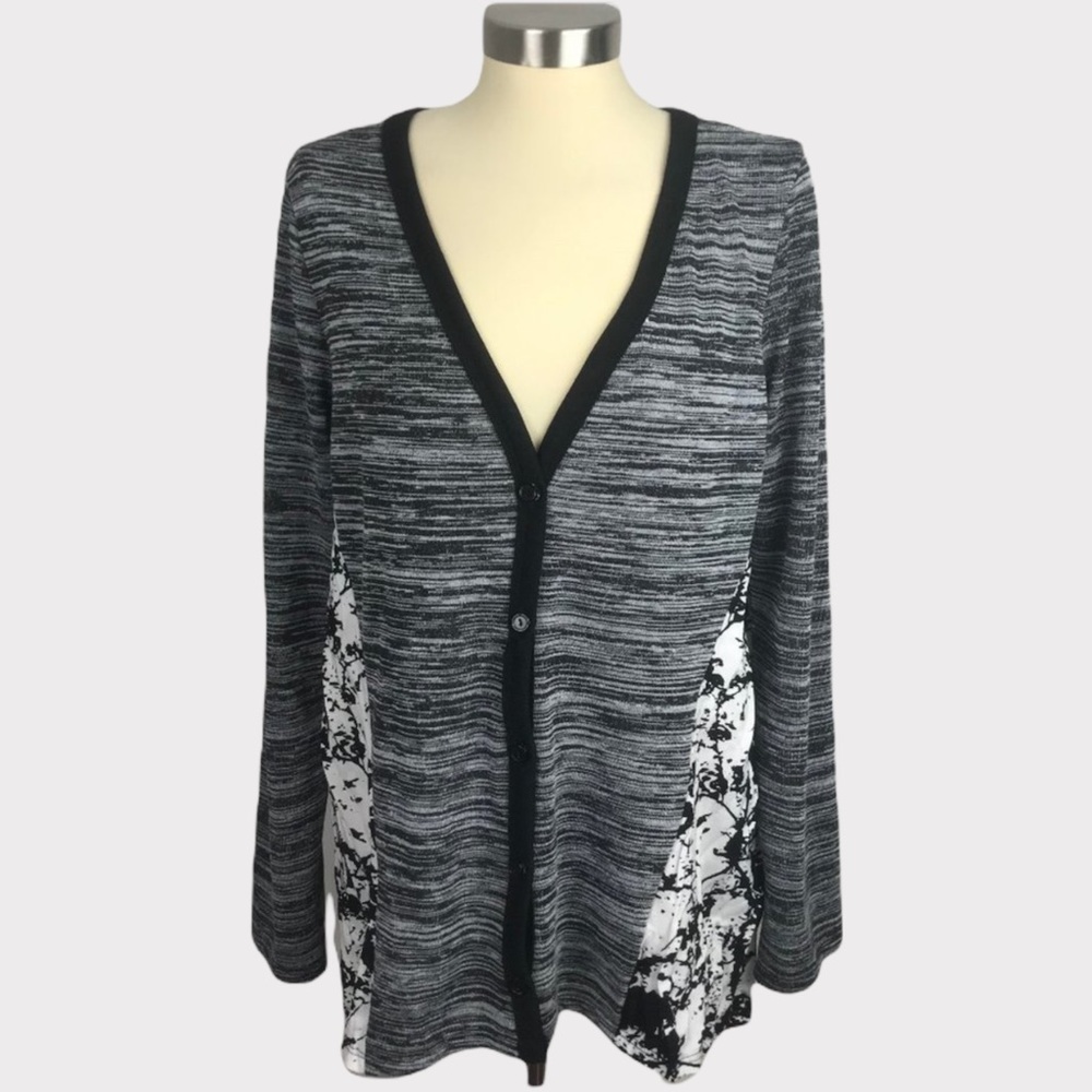 Cubism Button Front Top Black White Cardigan Size L